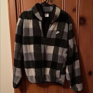 Nike Men's Black and Gray Checkered Zip-Up Sweater